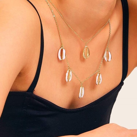 Shell Charm Double Layered Chain Necklace - Picture 1 of 4